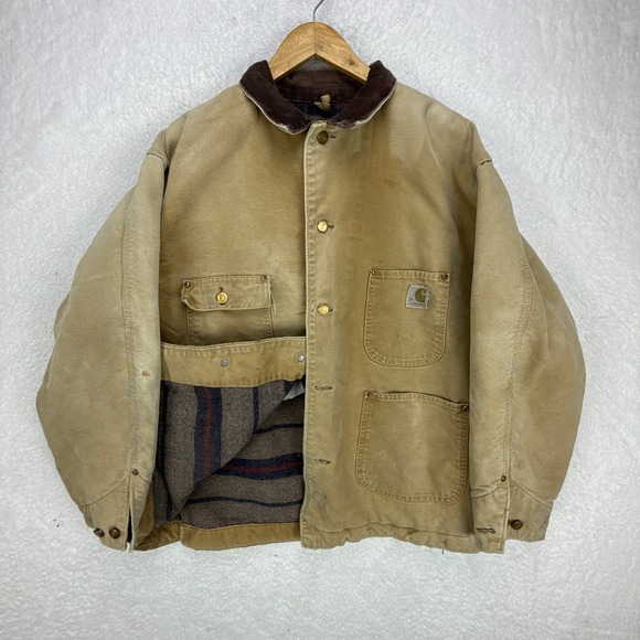 Vintage 1960s Carhartt Chore Coat Blanket Lined Mens 50 2XL Brown - Picture 1 of 16